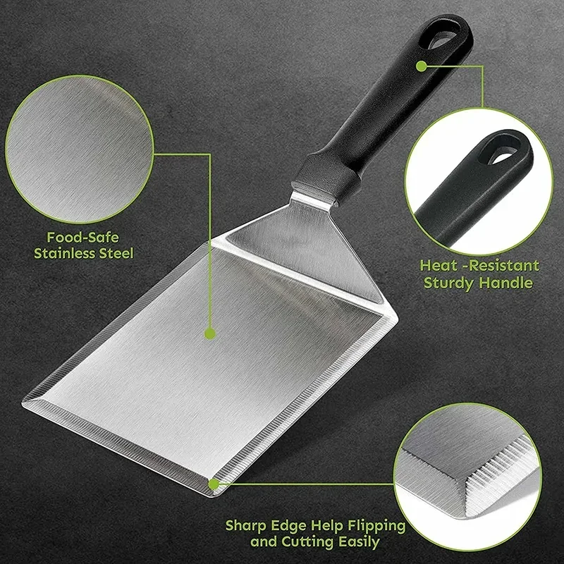 Stainless Steel Large Grill Spatula with Cutting Edges Pancake Burger Turner Scraper Tool for BBQ Kitchen Griddle Accessories steak spatula
