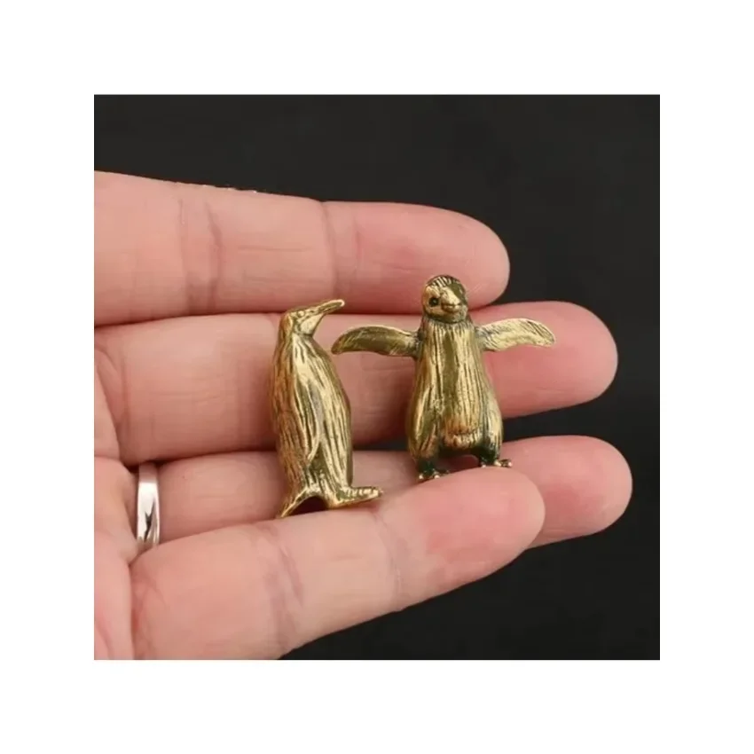 Marine Animal Cute Craft Collection Children Funny Brass Standing Little Penguin Statue Desktop Decorative Trinkets Creativity