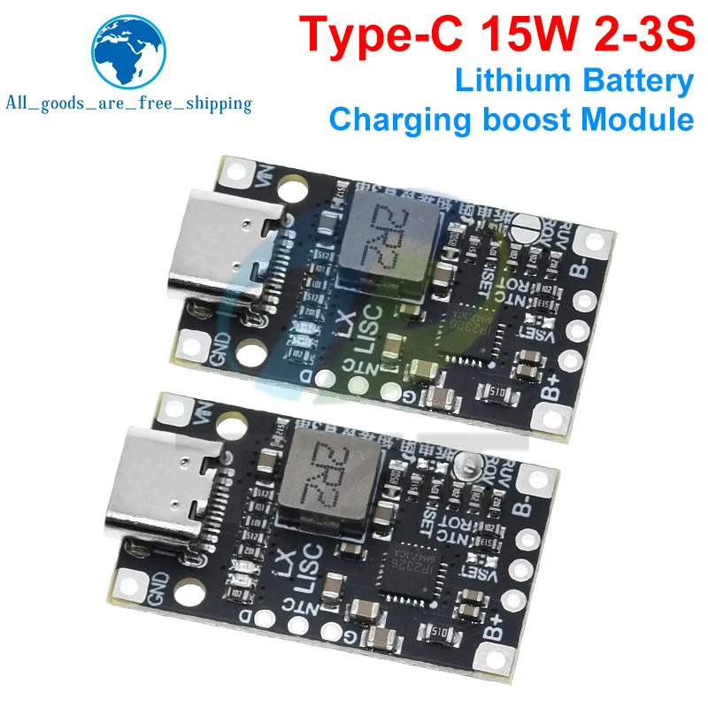 Type-C USB 2/3S BMS 15W 8.4V 12.6V 1.5A Lithium Battery Charging Boost Module Balanced Support Fast Charge Indicator