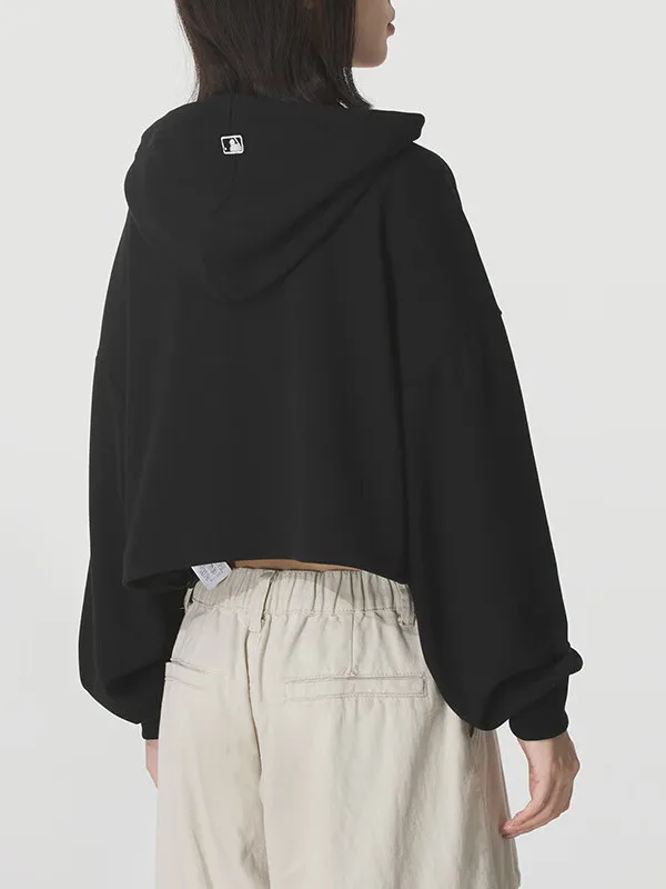 여성용 가을 겨울 짧은 지퍼 후드 재킷 캐주얼 스웨트셔츠 스포츠 코트 NY 라벨  베이직 시리즈 면 혼방 원단