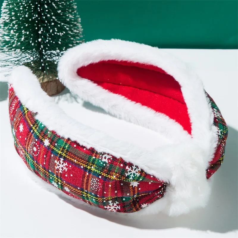 Christmas Snowflake Plaid Headband Wide Knotted Hair Hoop Hair Accessories Women Girls Band Party Favors Decorations