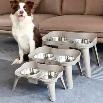 Ciotole per cani e gatti in acciaio inossidabile Ciotole antiscivolo per alimenti per gatti con gambe alte Ciotole doppie Prodotti durevoli per animali domestici