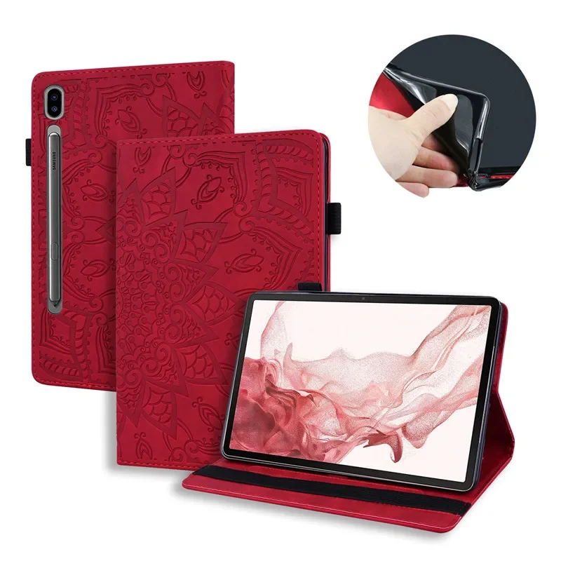 Elegant 3D Embossed Floral Cat Wallet Tablet Cover