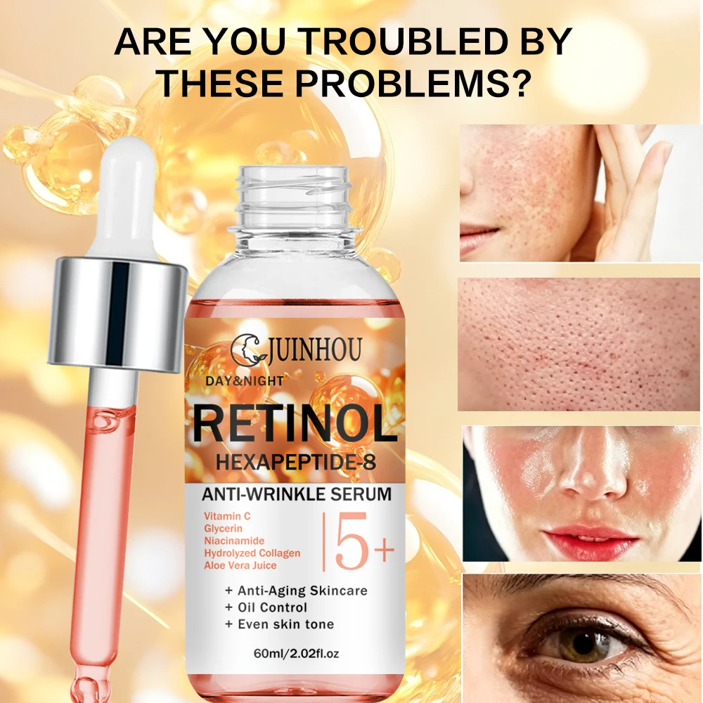 Siero Ringiovanente per il Viso JUINHOU con Complesso Retinolo ed Hexapeptide-8, Leviga la Pelle Ruvida, Stimola il Collagene, Affina i Pori, Illumina la Pelle Opaca - immagine 4