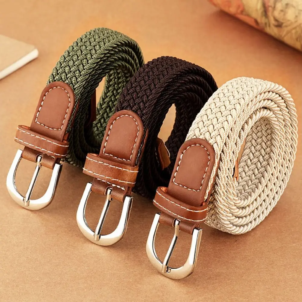 

Knitted Thin Woven Belt Casual Adjustable Canvas Stretch Waist Belts High Quality Alloy Pin Buckle Elastic Waistband Jeans