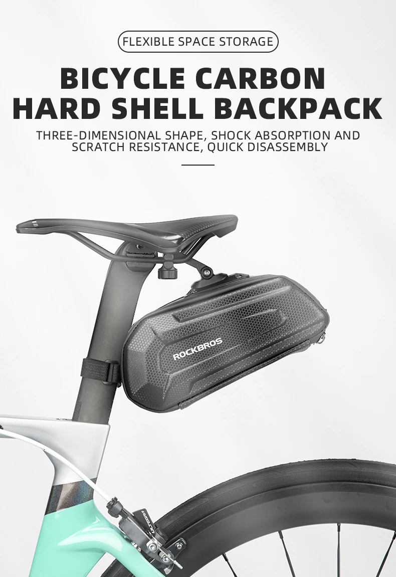 ROCKBROS Fahrradtasche, 1,7 l, wasserdicht, hinten, großes Fassungsvermögen, Schnellverschluss-Sattelstütze, stoßfeste Doppelreißverschluss-Hecktasche, Zubehör – Detail 1