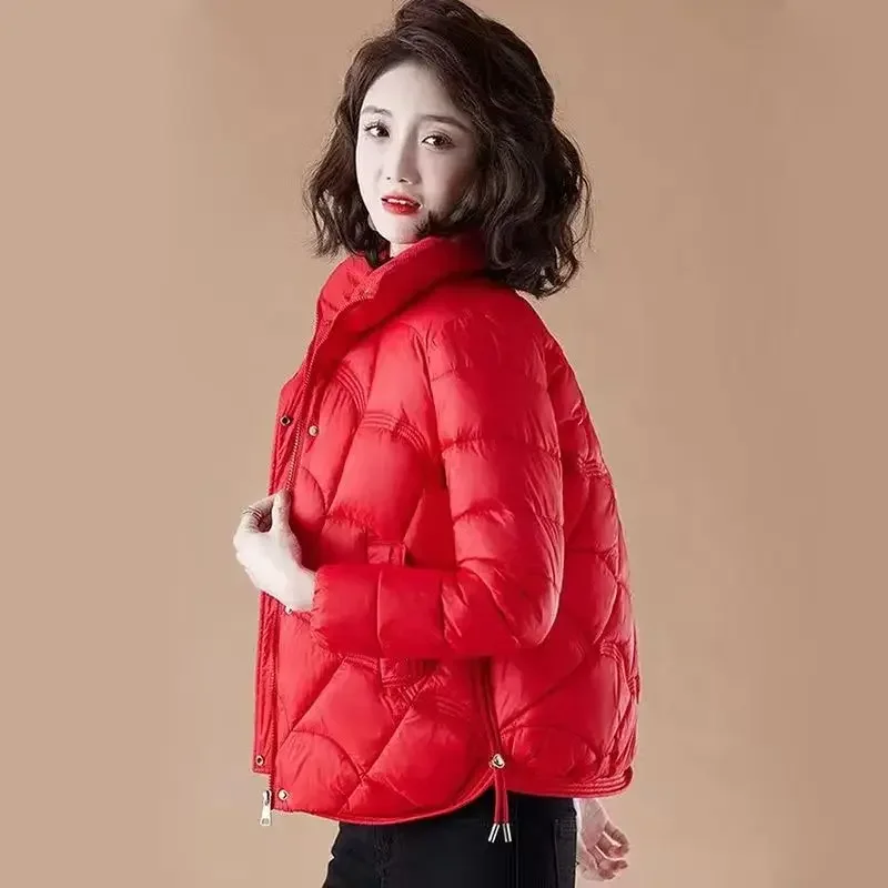 Short Duck Down Thick Padding Red Jackets for Women Woman
