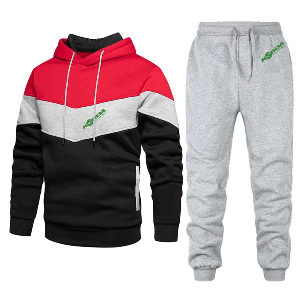 Korda inspired tribute 2023 men's street printed sweater hooded sweatpants set tricolor stitching 2-piece set
