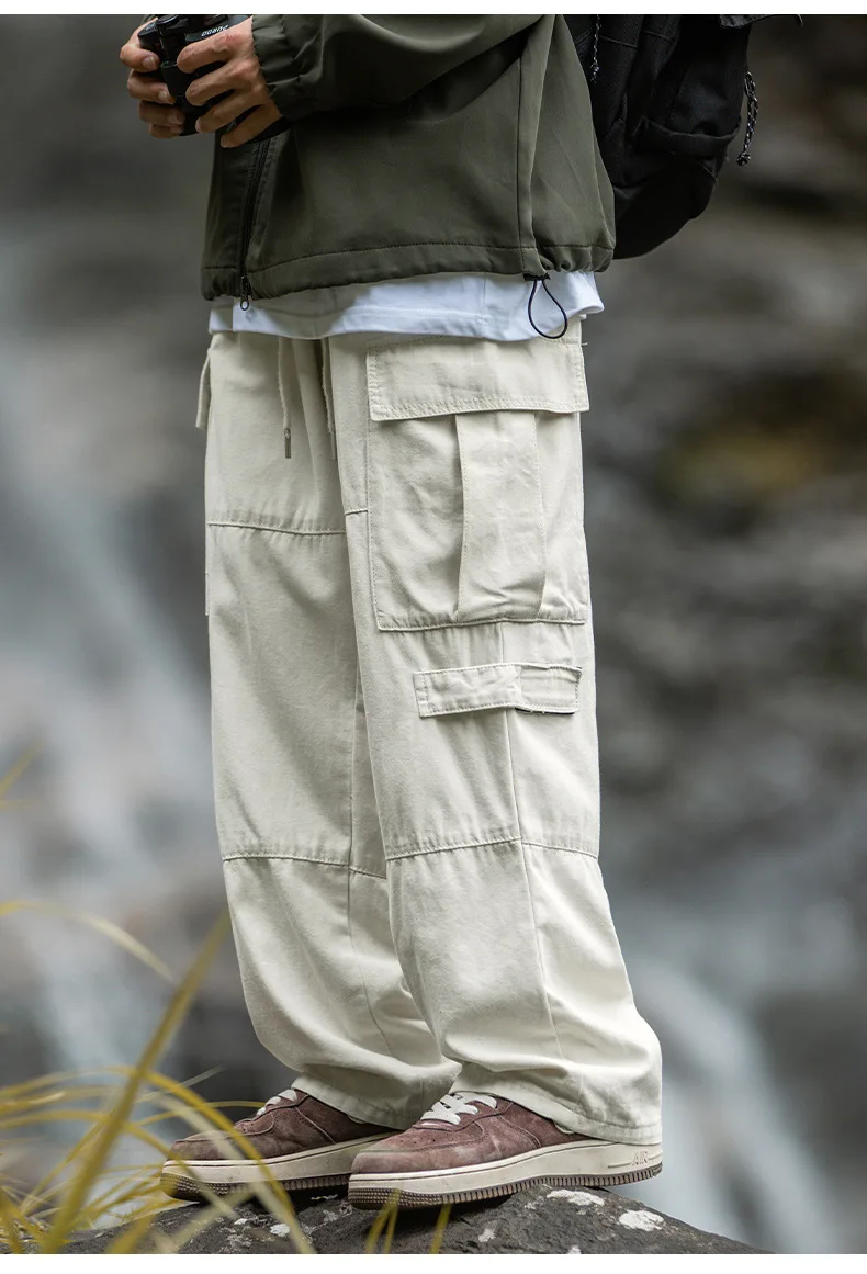 Retro workwear casual pants loose splicing design for outdoor baggy pants cargo pants men trousers