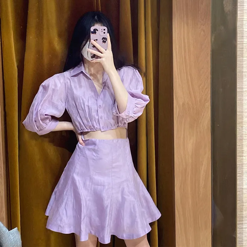 

Женское плиссированное платье-трапеция, однобортное платье из двух частей с отложным воротником и коротким рукавом, лето 2024