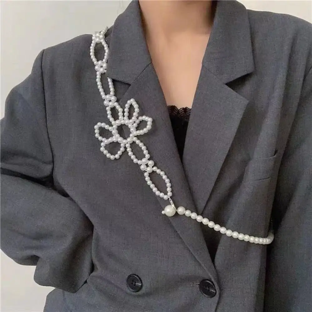 

Decoration Strap Flower Pearl Belt Fashion White Waistband Chain Belts Pearl Flower Dress Waist Strap Women