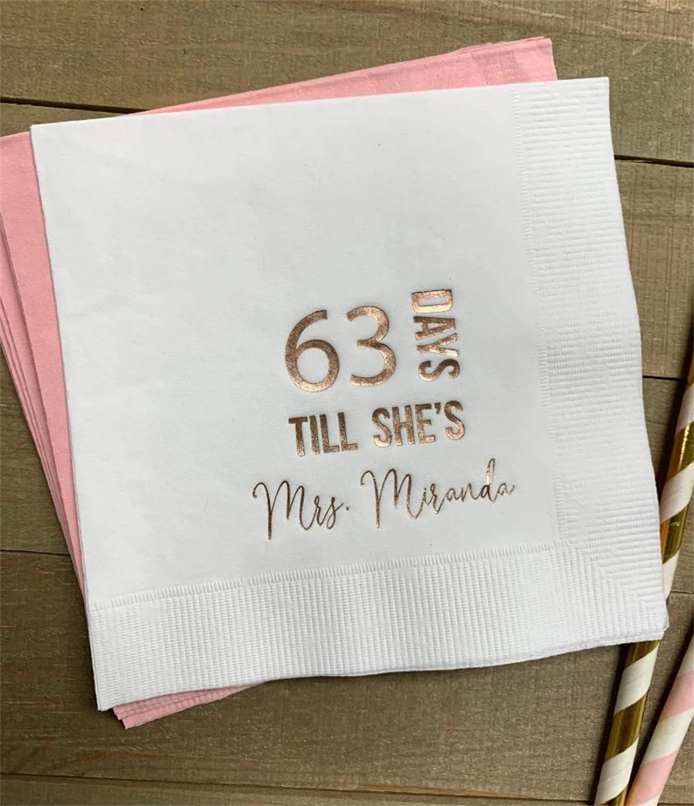 

50pcs Personalized Napkins Bridal Shower From MISS to MRS Custom Printed Monogram Napkins The Future Mrs Countdown Wedding Days