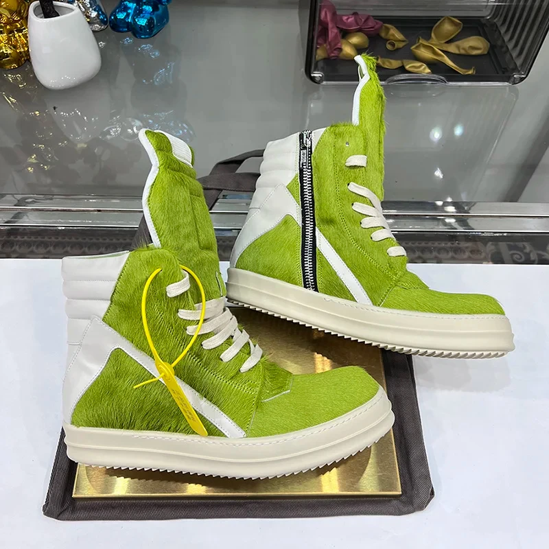 Casual Shoes Men Rojohns High Top Quality Leather Luxury Owen Geobasket Luxury Sneakers Horse Hair Thick Sole Ro Ankle Boots