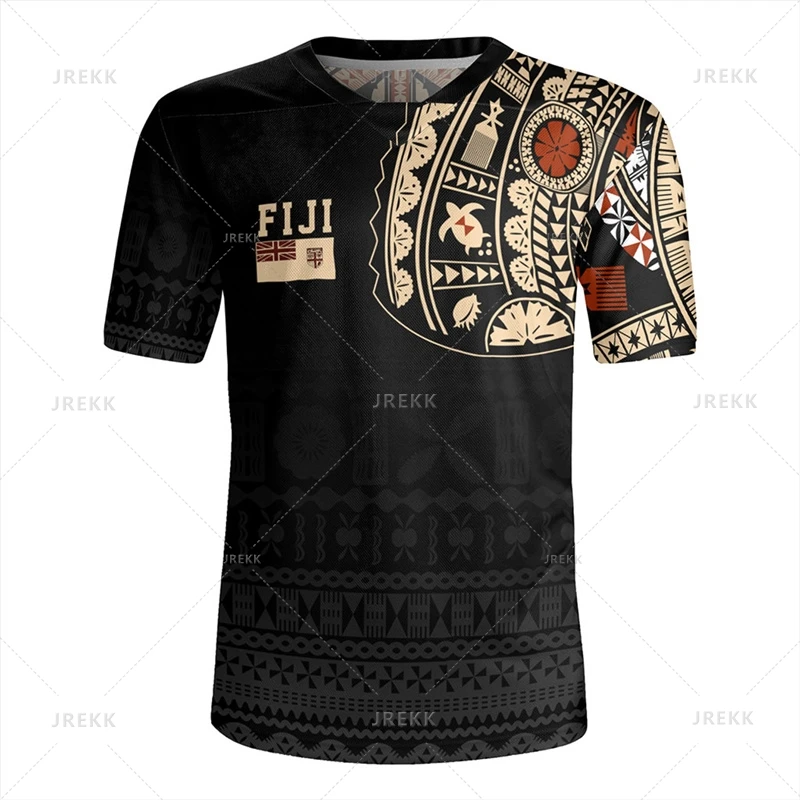 thumbnail image 1 of Camiseta con cuello en V y estampado 3D de la bandera de la República de Fiji Camiseta con cuello en V y emblema gráfico de rugby de Fiji para hombres Camisetas de moda, 1 of 5