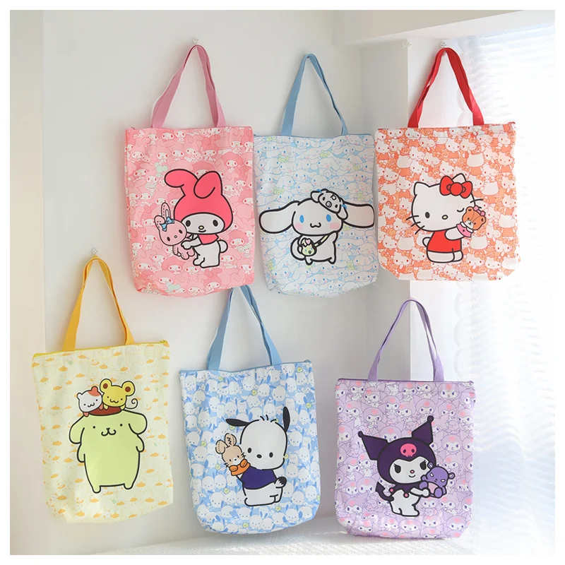 

Sanrioed Cute Cartoon My Melody Cinnamoroll Kuromi Hellokittys Canvas Zipper Single Shoulder Bag Kawaii Large Capacity Handbag