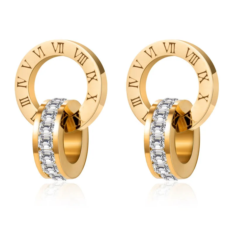 Jewelry Sets Classic Roman Numeral Crystal Stainless Steel Earrings Necklace For Women Luxury Elegant Wedding Party Gift