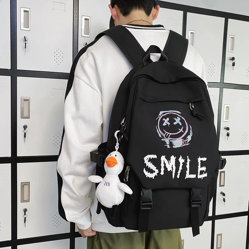 Pocket Front Backpack Preppy Style Solid Color Nylon Bookbag 2024 Waterproof Kawaii Large Capacity Double Handle School Bag