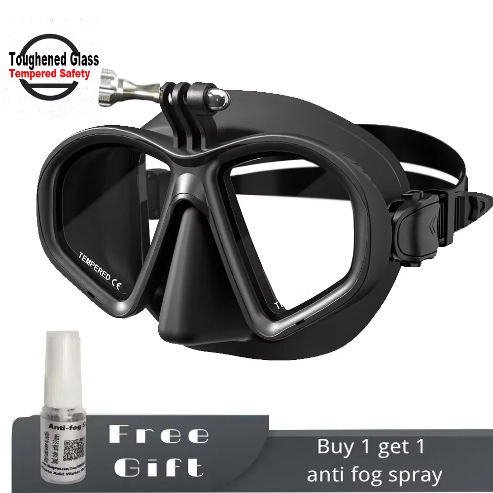Low Volume Dive Mask Tempered Glasses Lens Myopia Diving Mask Spearguns Scuba Gear with Gopro Mount anti-fog for Narrow Face