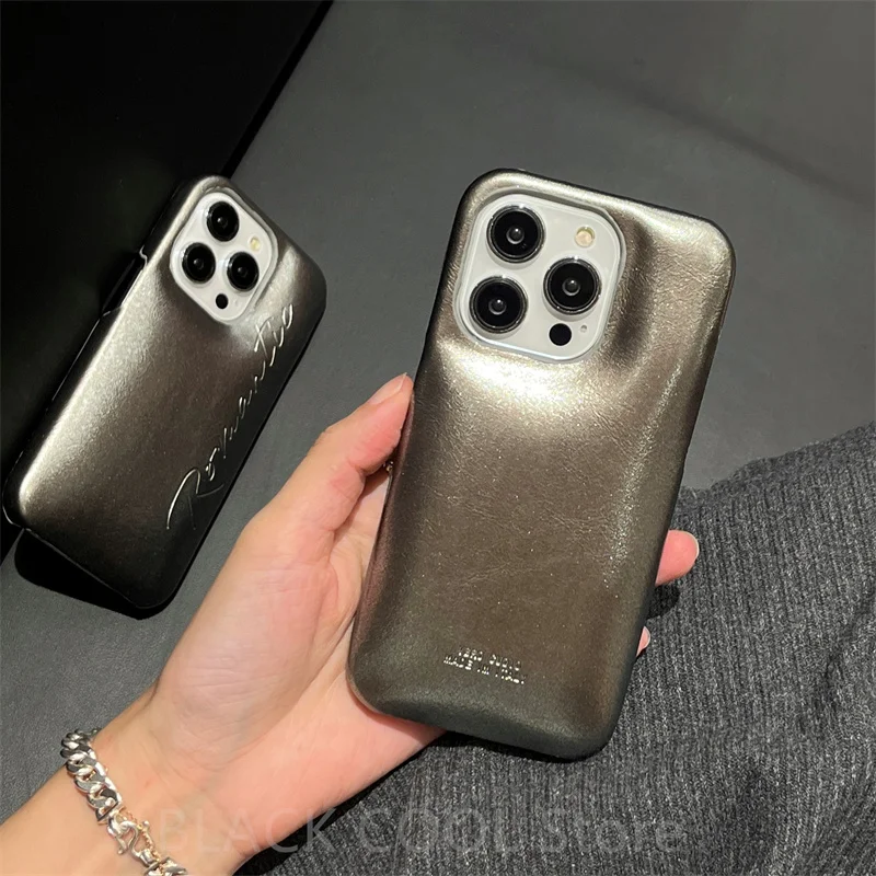 Custodia Per Telefono Con Bolle Di Sapone In Pelle Per Iphone 15 14 13 Pro Max 11 12 Plus Luxury Matte Silver Glitter Titanium Grey Soft Cortex Text