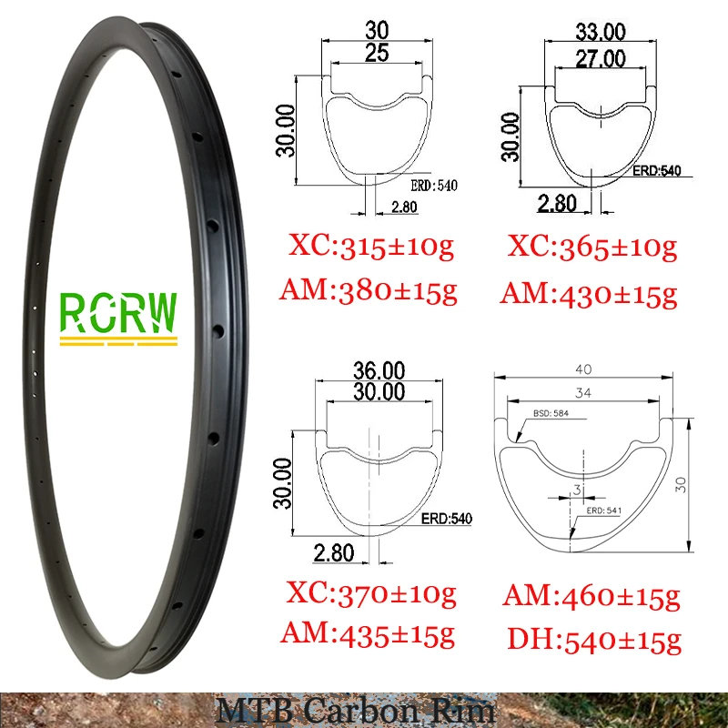 Cerchio Bici Carbonio 27.5" UD - Freni A Disco Clincher Tubeless - 32 Fori