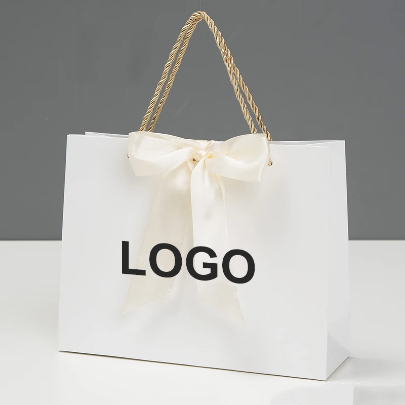 Valentine day gifts pacakge white bag wedding bow tie luxury bag for small business personization 5/10Pcs gift bags,paper packaging bag