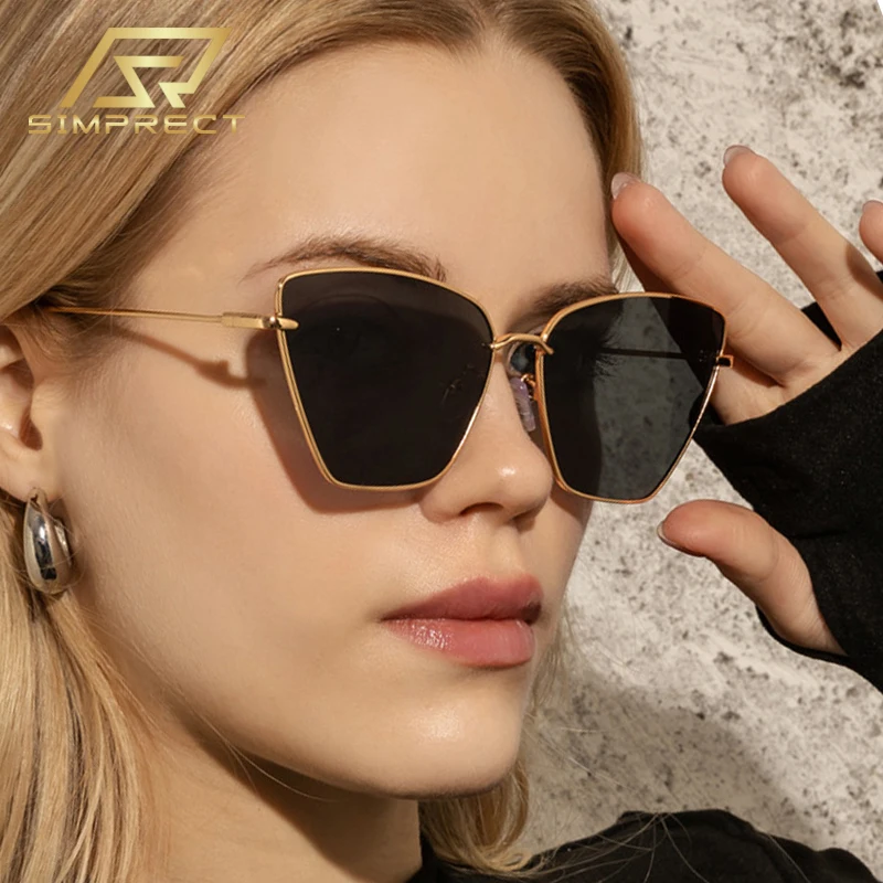 

SIMPRECT Oversized Cat Eye Sunglasses Women 2023 Luxury Brand Designer Quality Sun Glasses Vintage Retro Shades For Women oculos