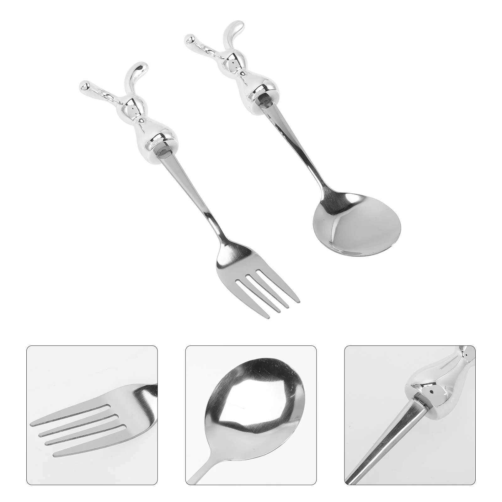 Set Spoon Easter Fork Spoons Forks Rabbit Cutlery Year Silverware Utensils Fruit Dessert Steel Kids Stainless Drink Serving