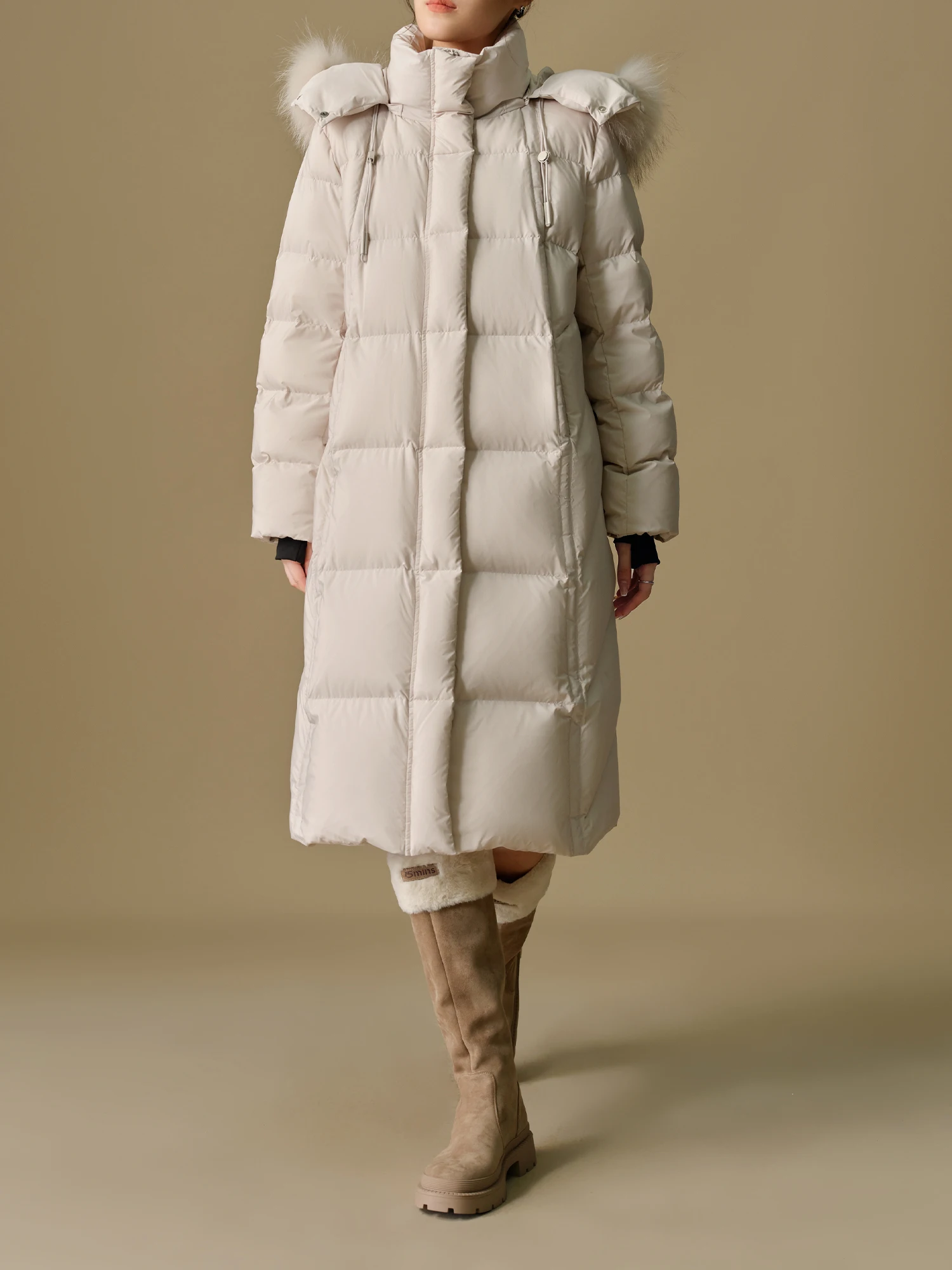 DUSHU 219.9G Filling Amount Plus Size Fur Collar Thickened Mid-length Down Jacket for Women 2024 Winter New Down Coat 24DS84045