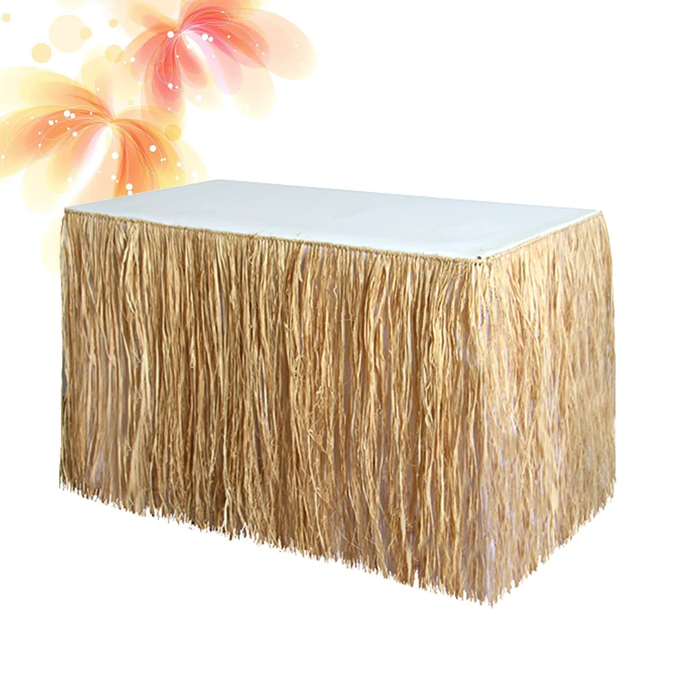

Party Table Skirts Luau Decorations Hawaiian Desk Straw Summer Tablecloth Parties Hula Tutu Decorative Home Banquet Beach For