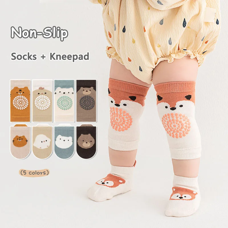 1 Set Socks and Kneepad Baby Non-Slip Socks Cute Cartoon Pattern Children Boys Girls Kids Toddler Floor Socks Kneepad