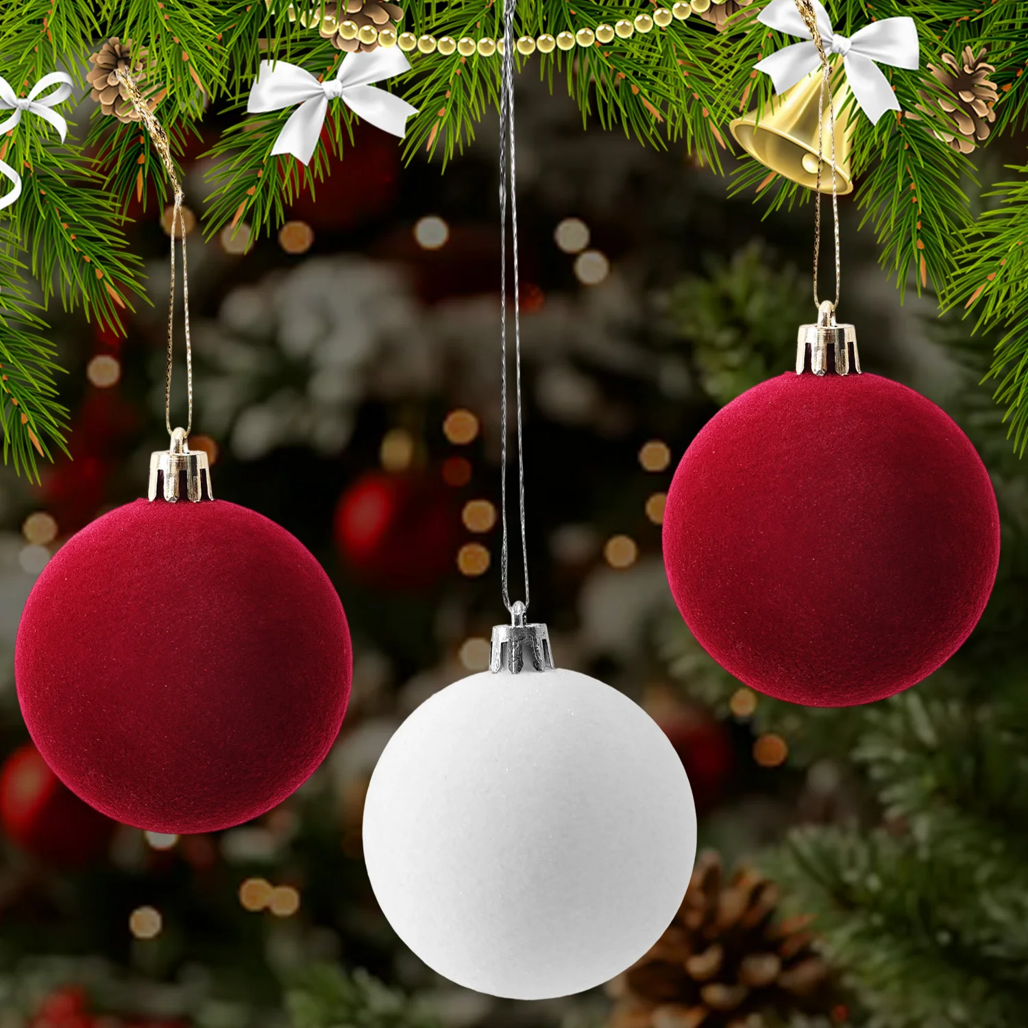 Christmas Balls 6cm Velvet for Xmas Tree Flocked Hanging Pendents Navidad Festival Party Home Decor Supplies
