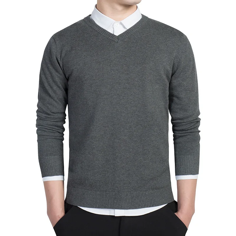 Sweater Men 2024 Autumn Casual Pullovers Men V-Neck Solid Cotton Knitted Brand Clothing Slim Fit Male Sweaters Pull Homme 5