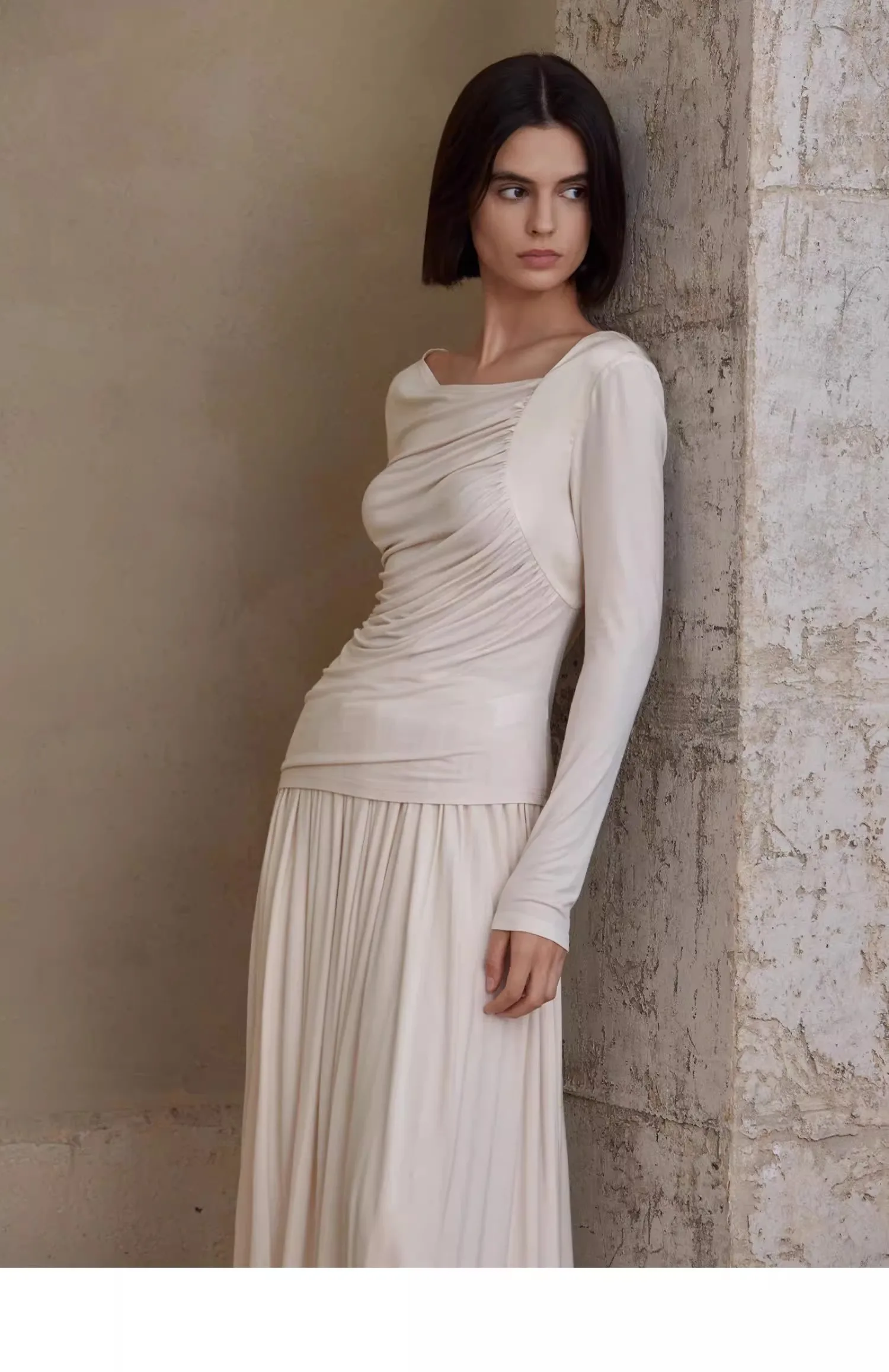 AEL Solide Elegante Bluse Für Frauen Unregelmäßigkeit Langarm T-Shirt Stricken Tops Hohe Taille Neue Kleidung – Detail 14