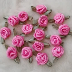 Set of 100 Mini Handmade Satin Ribbon Rose Appliques for Wedding Décor and Crafts (Pink)