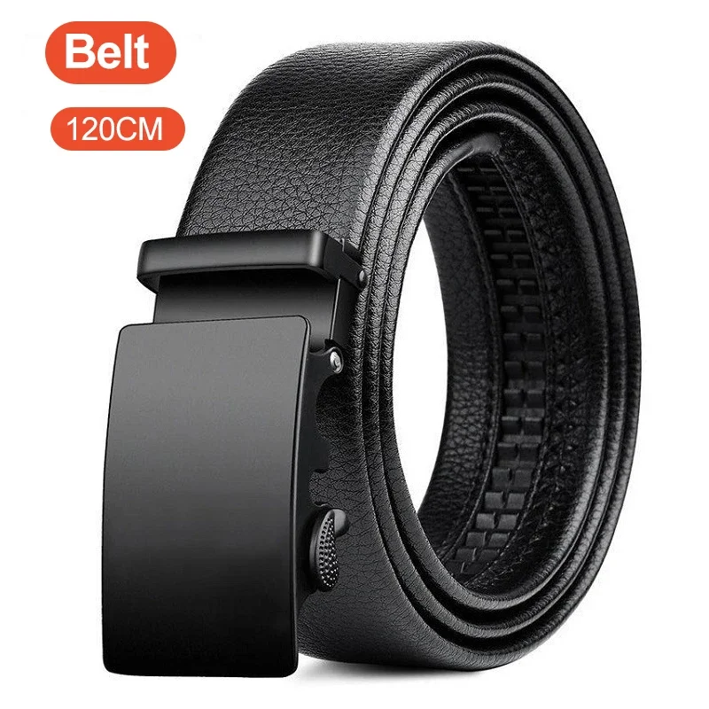 Leather Belt Men Leather Belt Metal Car Automatic Buckle 120cm Business