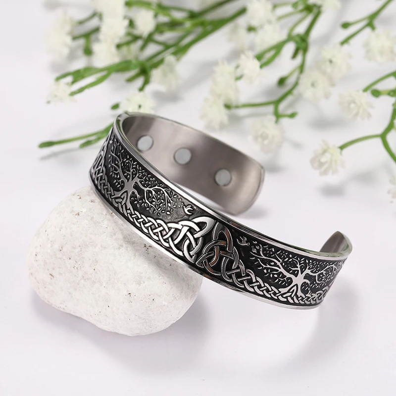 Vassago Stainless Steel Bracelet Yggdrasil World Tree of Life Bangle Viking Celtic Knot Cuff Strap Women's and Men's Bracelet 2