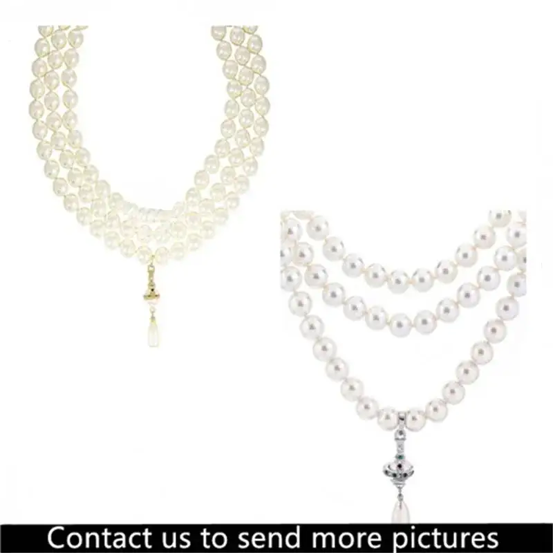 Classic Three-layer Pearl Necklace with Pendant Collarbone Chain, Long Planetary Sweater Chain, Light and Luxurious Dinner Party