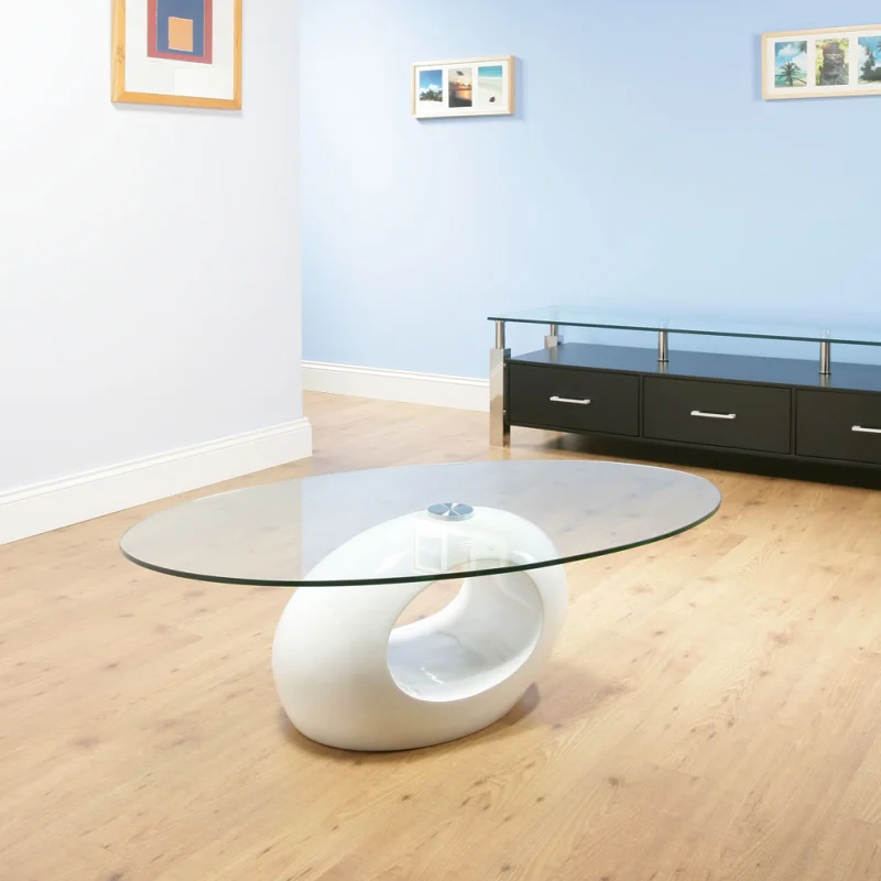 Designer Creative Oval Glass Coffee Table Large Hole Side Table Modern Living Room Furniture Minimalist Style Unique Home Table