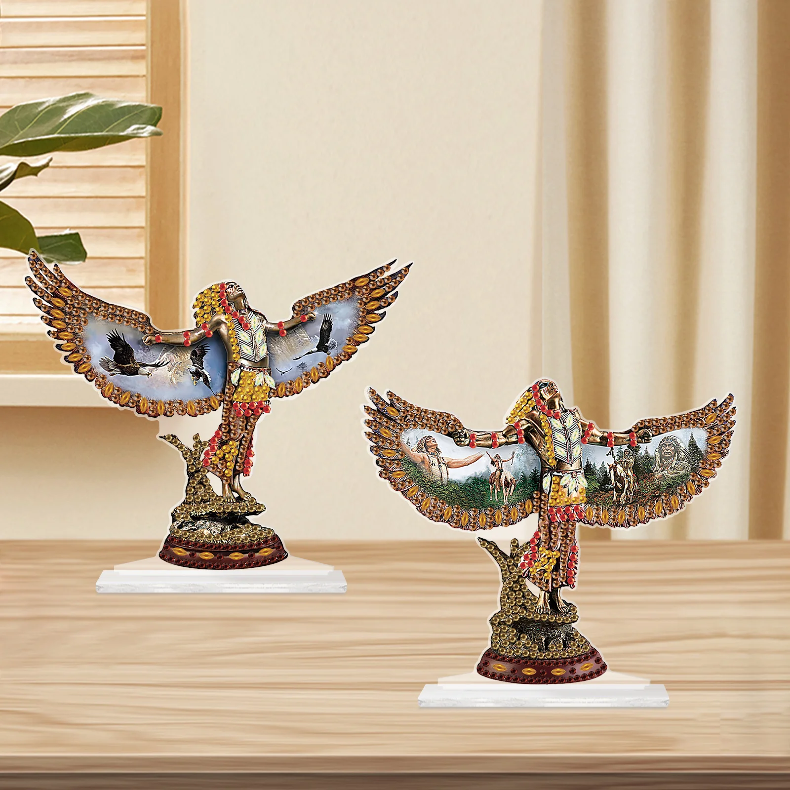 Eiflow Desktop Diamond Art Ornament Kit - Double Sided Horse Design With Acrylic Stand For Adults