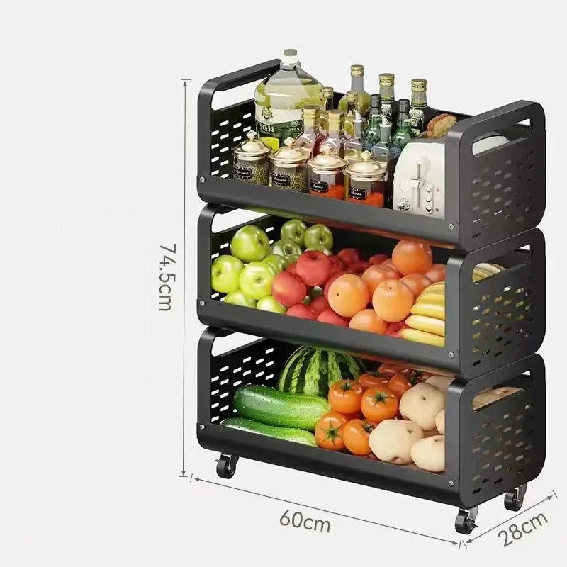 Kitchen basket shelf multi-layer floor can be moved to put fruits and vegetables storage home multi-function Trolley