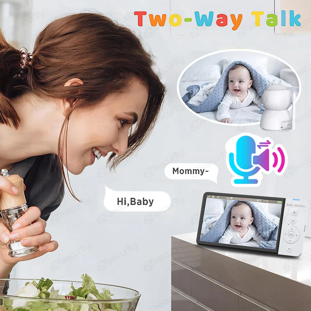 Video Baby Monitor 5''IPS Screen Pan-Tilt-Zoom 30-Hour Battery 2-Way Talk Night Vision Temperature Lullabies SD Card