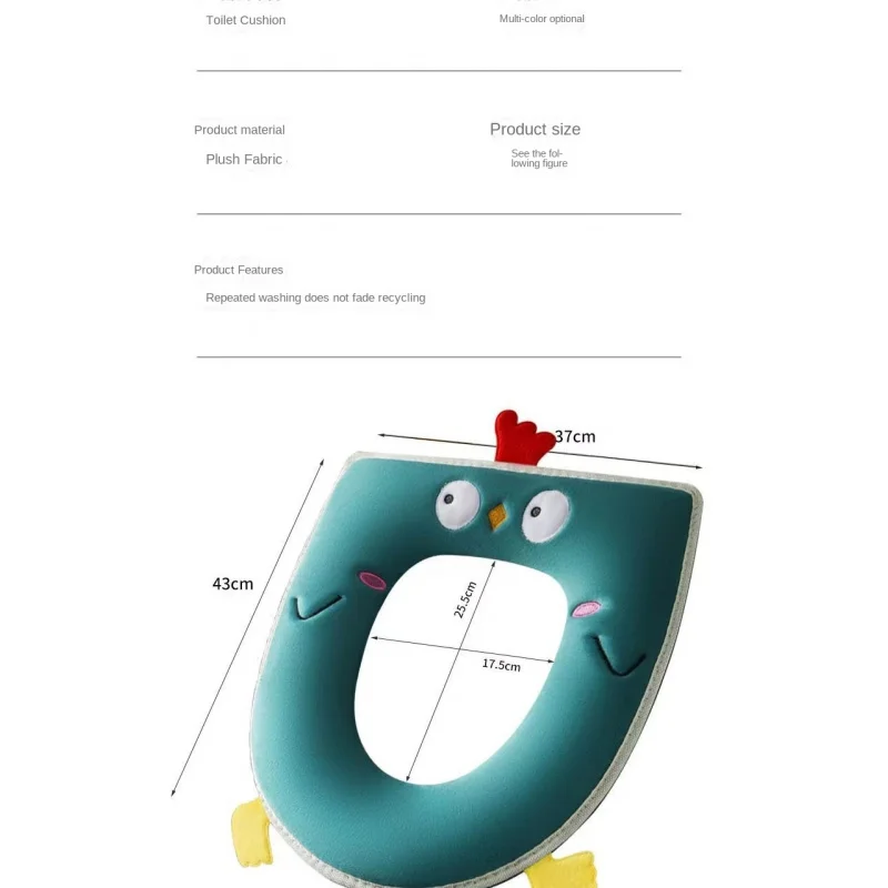 Winter Home Soft with Toilet Mat Zipper Cute Toilet Seat pad loo Warm Cover Embroidered lavatory Seat Covers Reusable WC Cushion 2