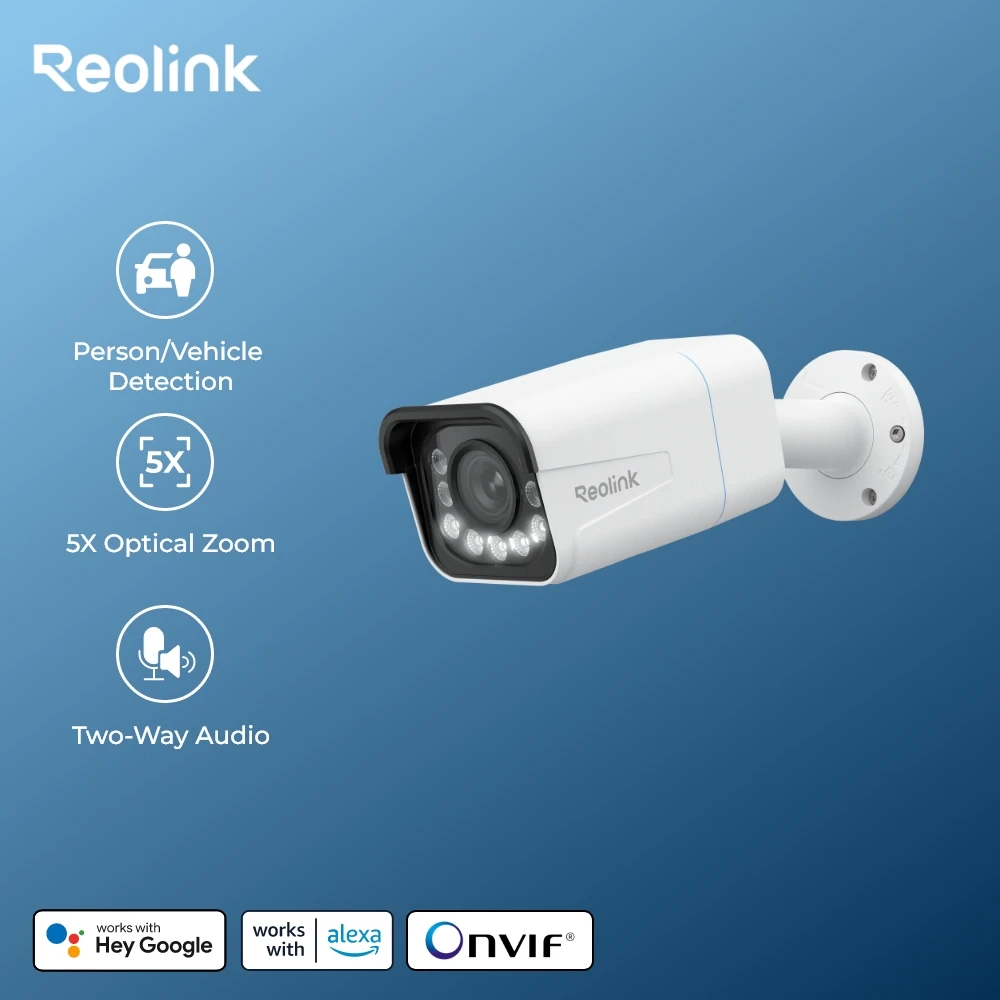 Reolink 4K IP セキュリティカメラ 5X 光学ズーム屋外ビデオ監視