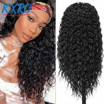 Deep Wave Curly Human Hair Wig Full Machine Made Half Wig Headband Wigs Curly Half Wigs Human Hair For Woman on Clearance Sale 1