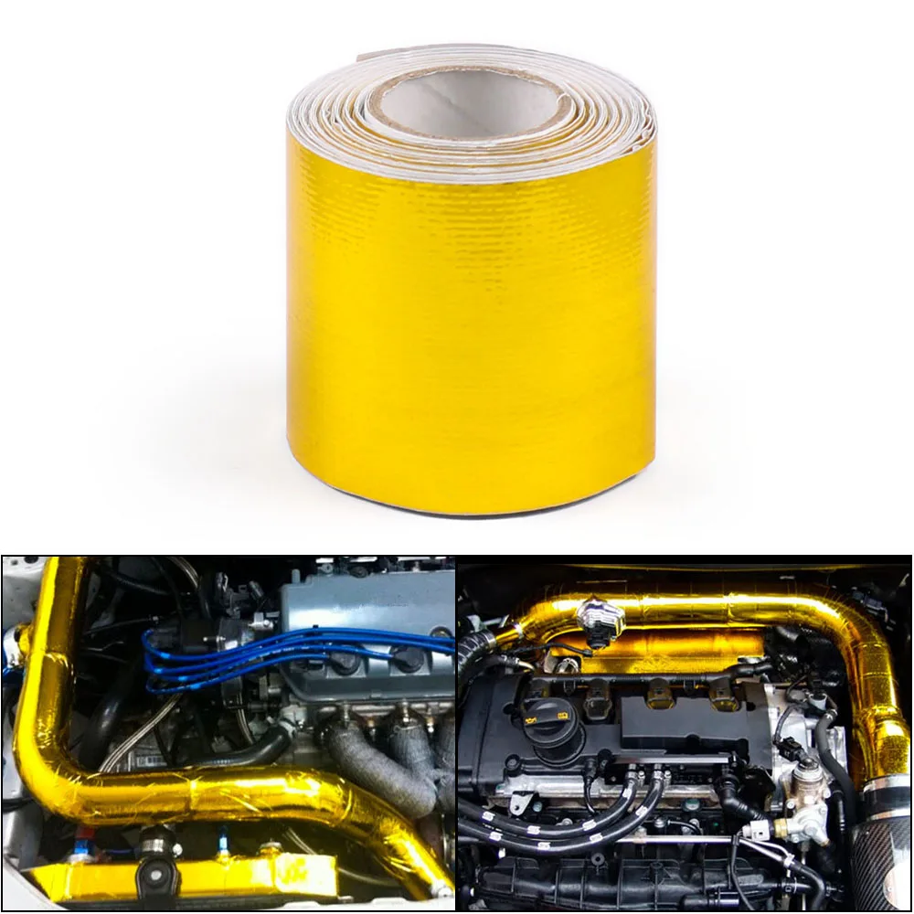 Fiberglass Heat Reflective Tape 5mx5cm High Temperature Heat and Sound Shield Wrap Roll Adhesive Car Accessories