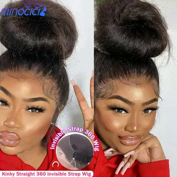 360 Full Lace Wig Kinky Straight Human Hair Wigs Invisible Strap 250 Density 360 Lace Frontal Wigs Preplucked Brazilian Hair Wig 1