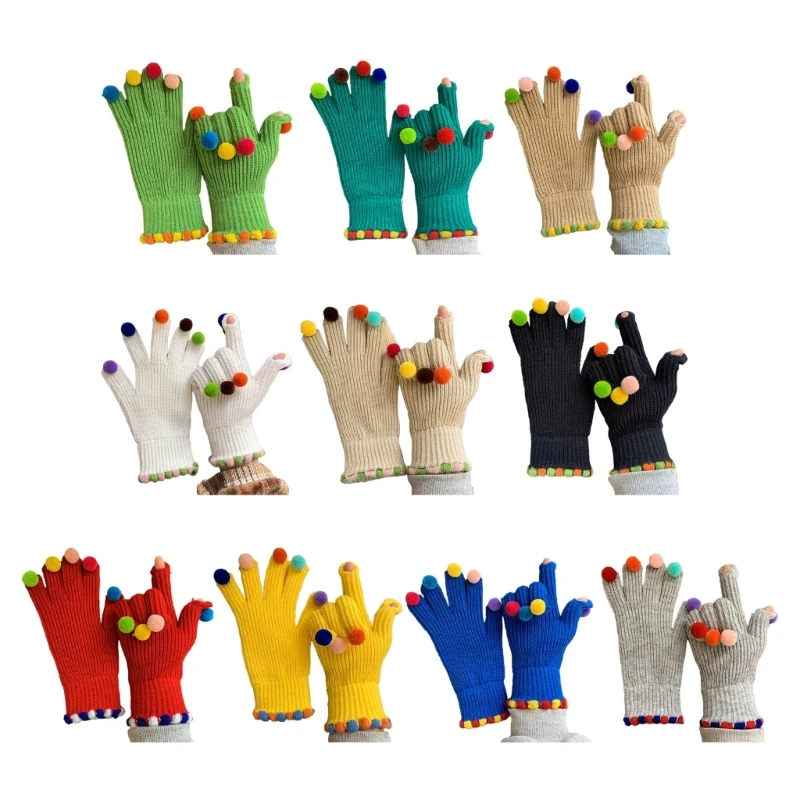 

Women Winter Two-finger Exposed Touchscreen Glove Thicken Solid Color Mittens