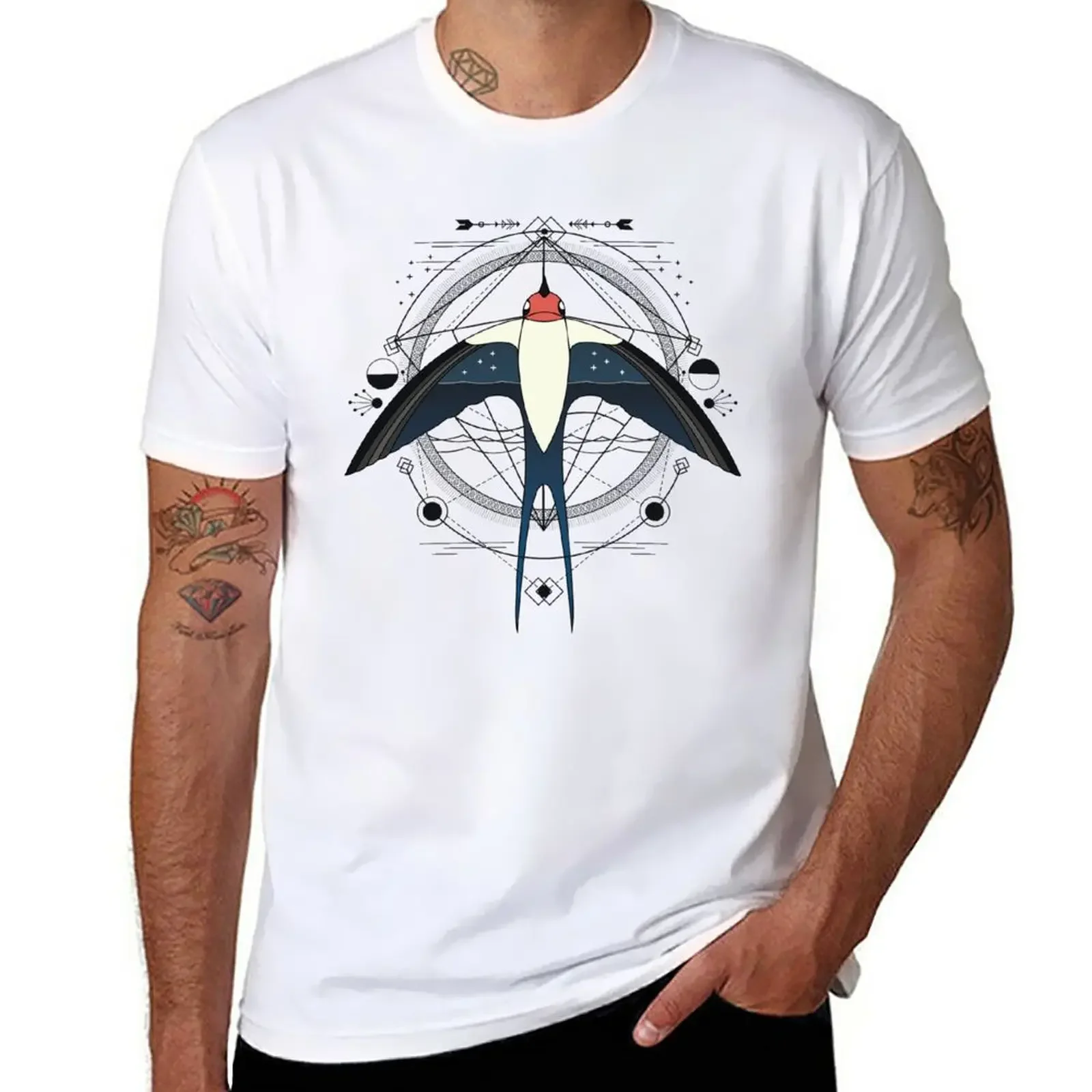 

Geometric swallow boho art T-Shirt plain customizeds for a boy Short sleeve tee plain black t shirts men