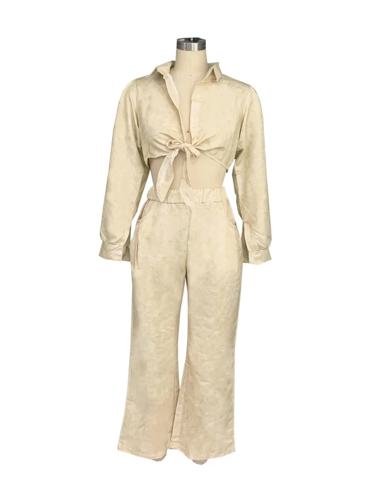 Wmstar Two Piece Set Women Wholesale Autumn New Woman Wear Long Sleeved Casual Wide-leg Pants Loose Casual Shirt Long Pants