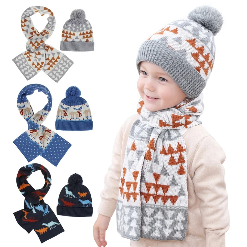 Christmas Deer Pattern Children Hat Scarf Set Autumn And Winter Warm Boys And Girls Baby Christmas Gift Cartoon Jacquard